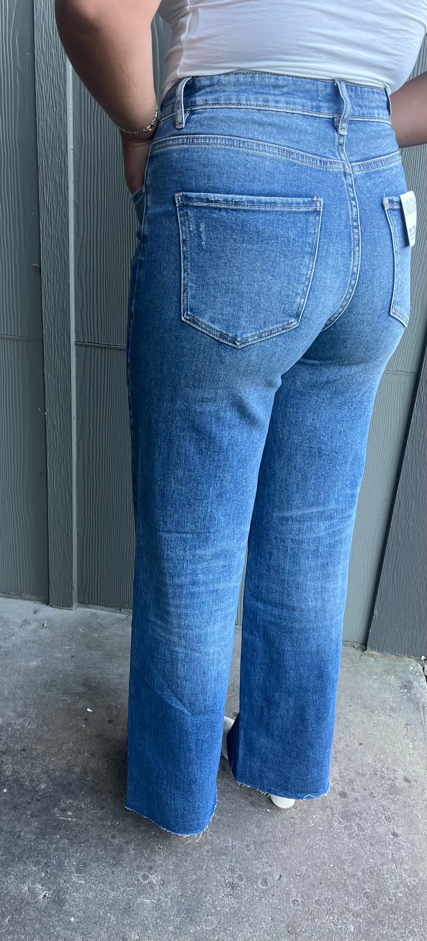 High Rise Wide Leg Denim Jeans - Medium Blue