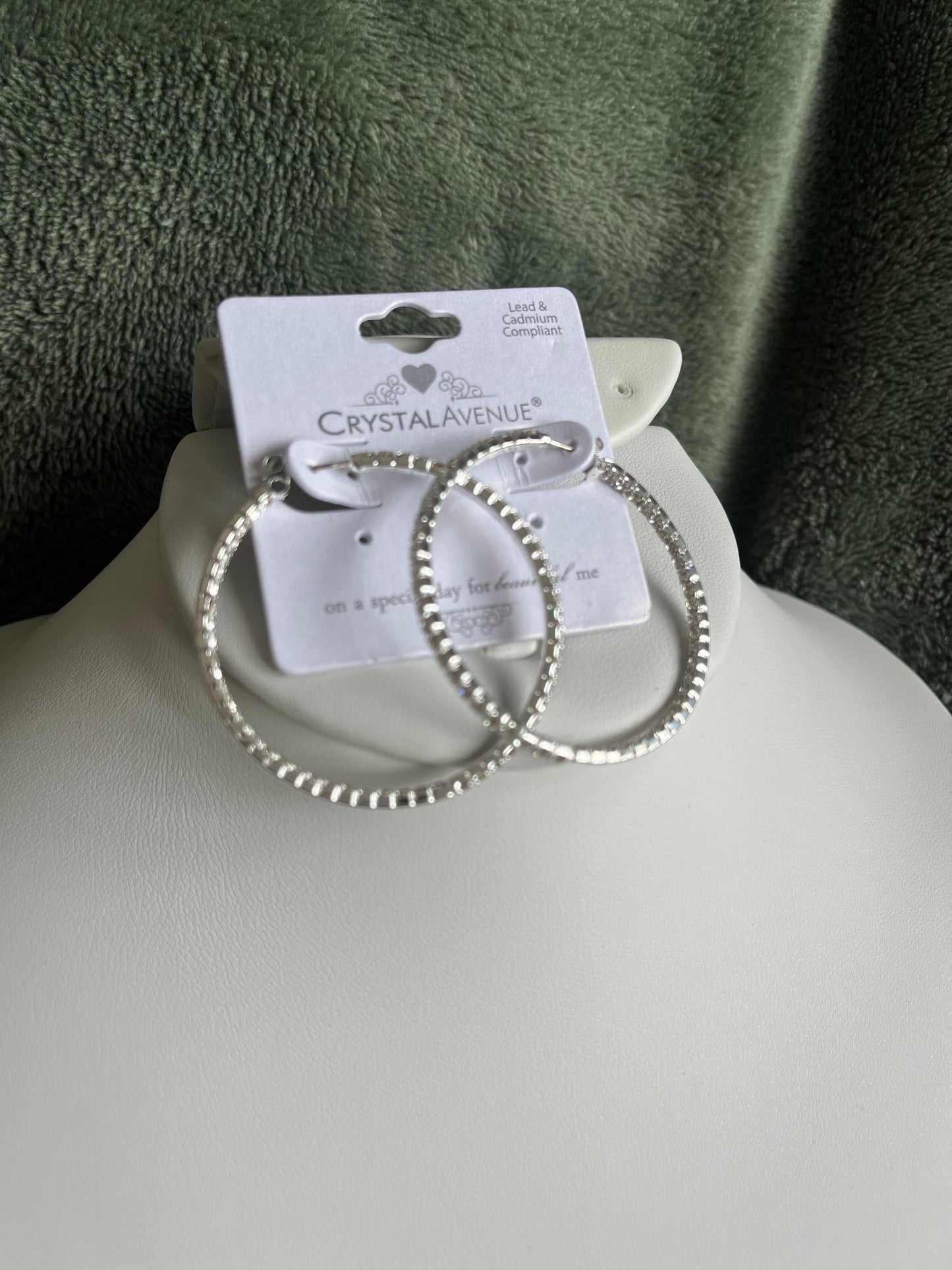 Crystal Memory Wire Hoops - Silver 40 MM