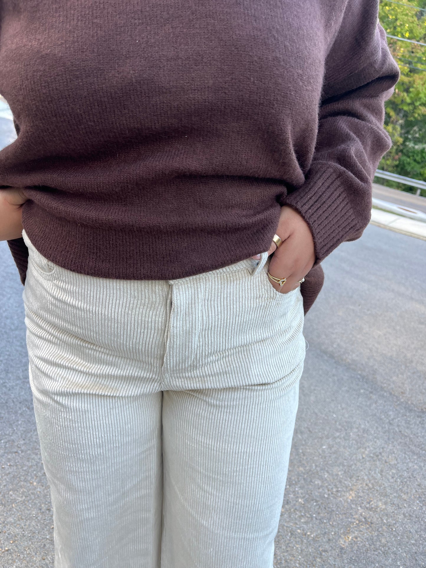 Corduroy Ankle Wide Leg Pants - Cream