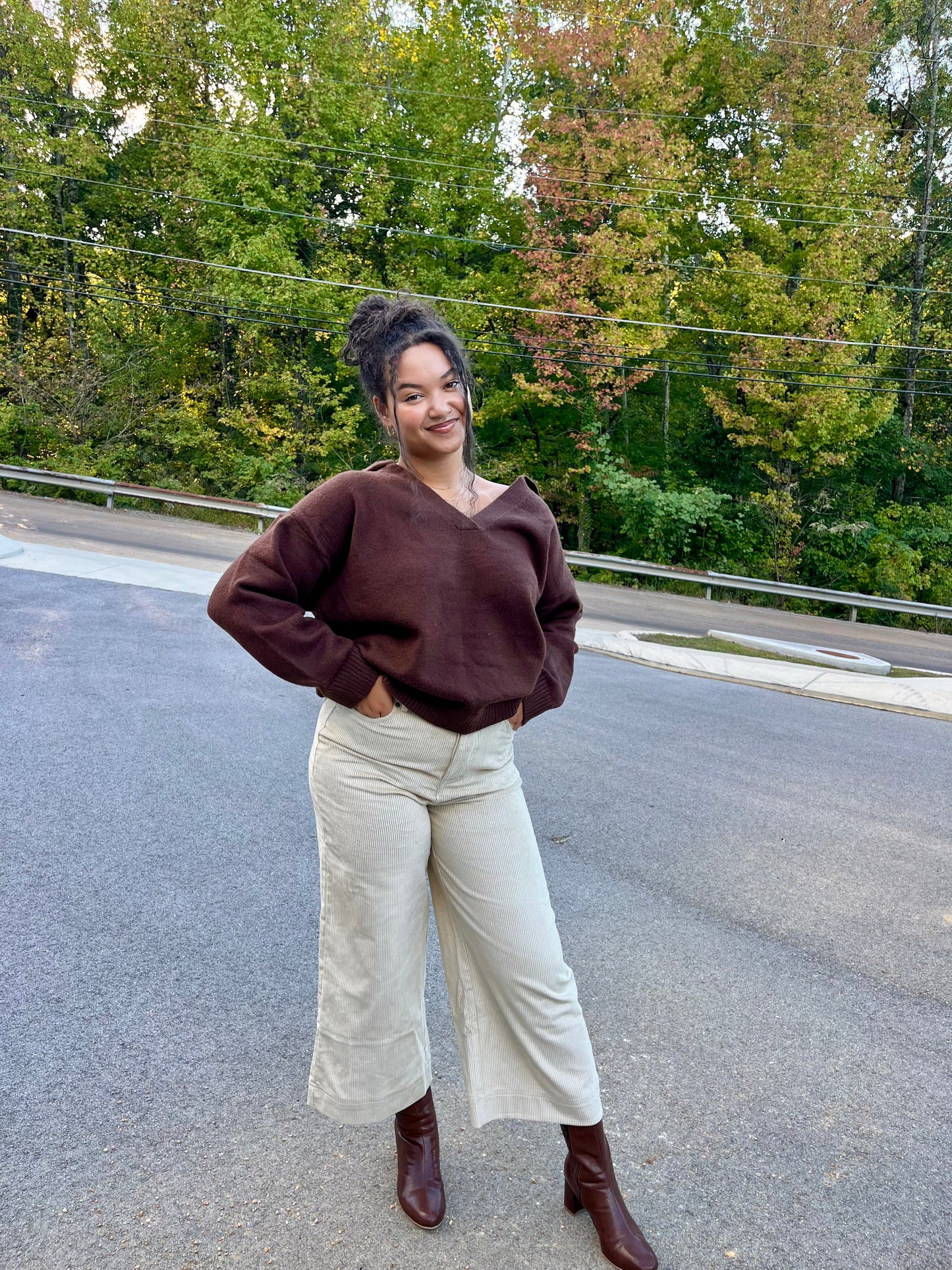 Corduroy Ankle Wide Leg Pants - Cream
