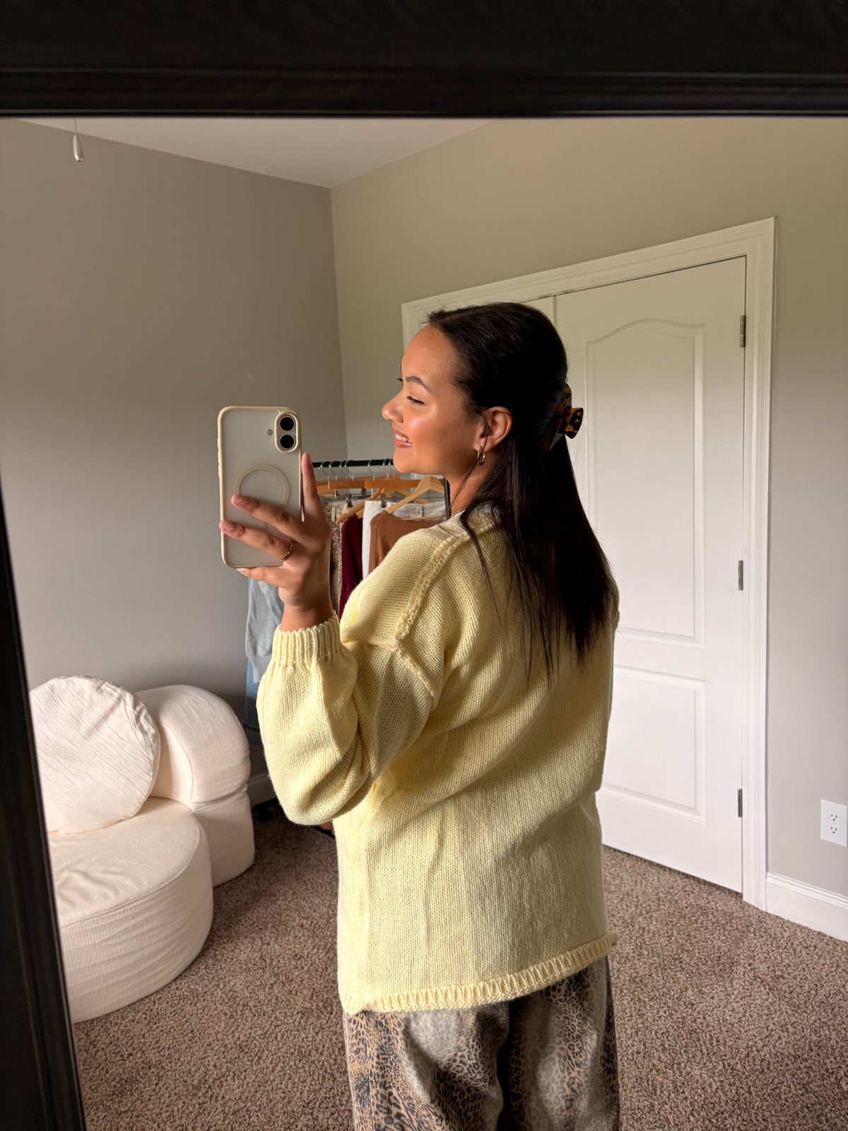 yellow cardigan