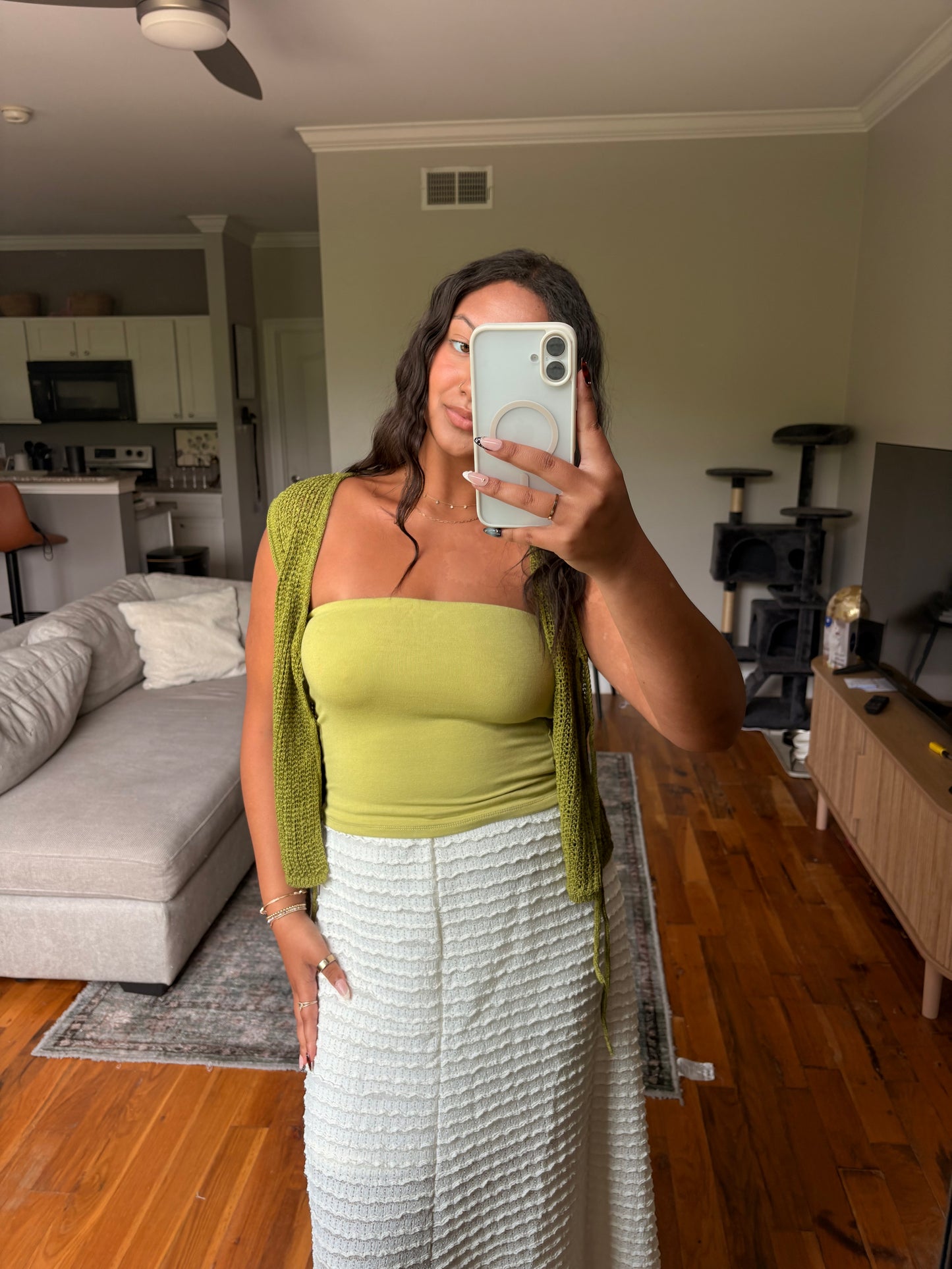 apple green tube top