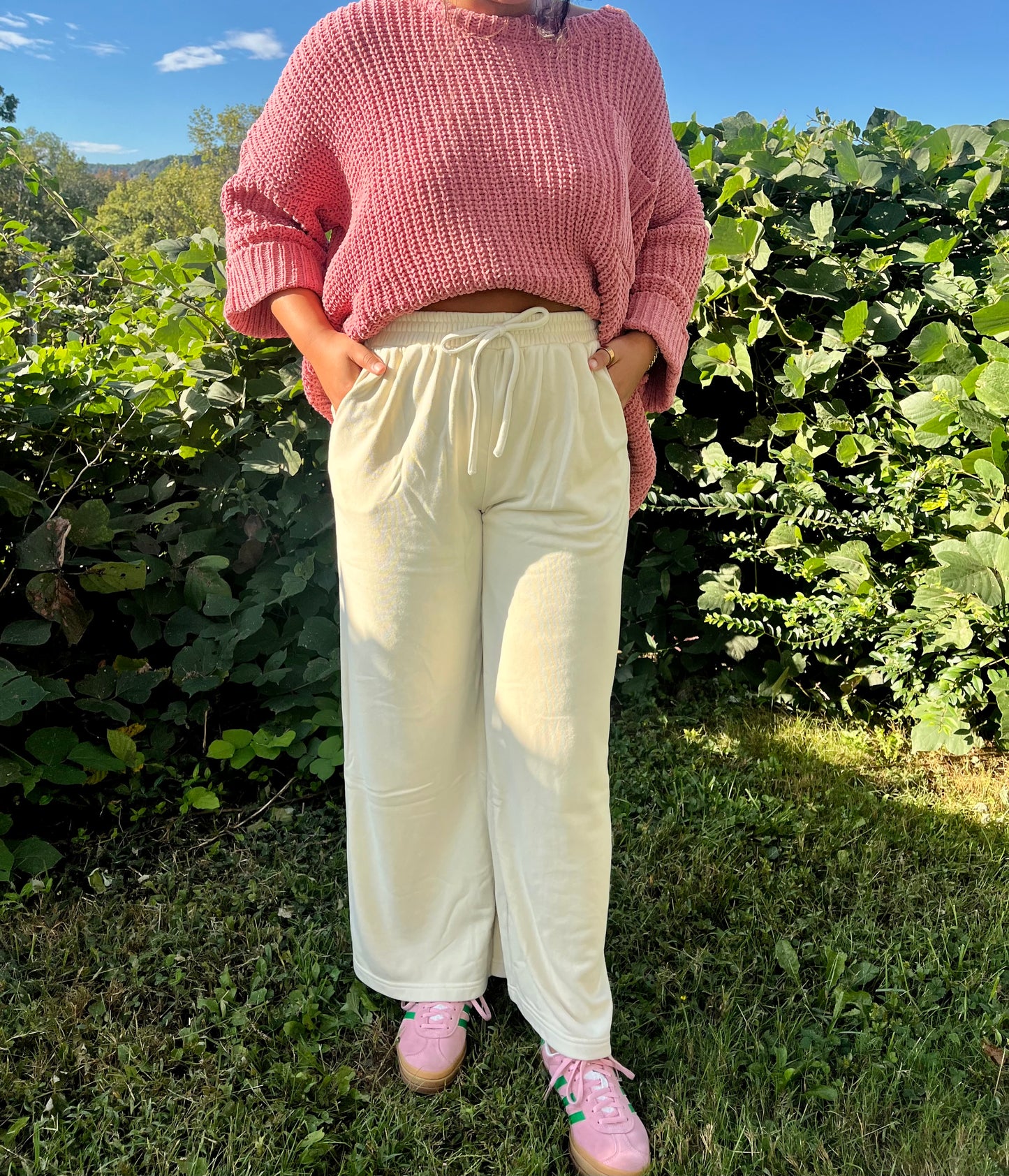 Wide Leg Drawstring Lounge Pants - Khaki