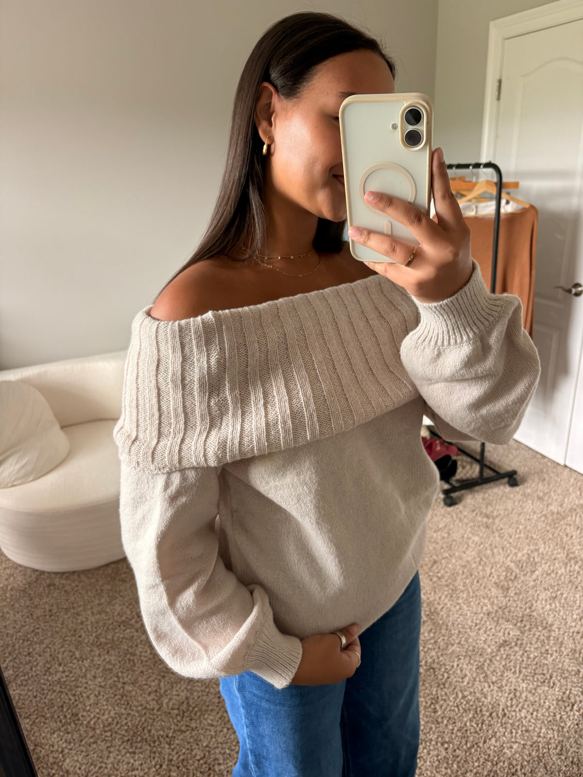 off the shoulder knit sweater