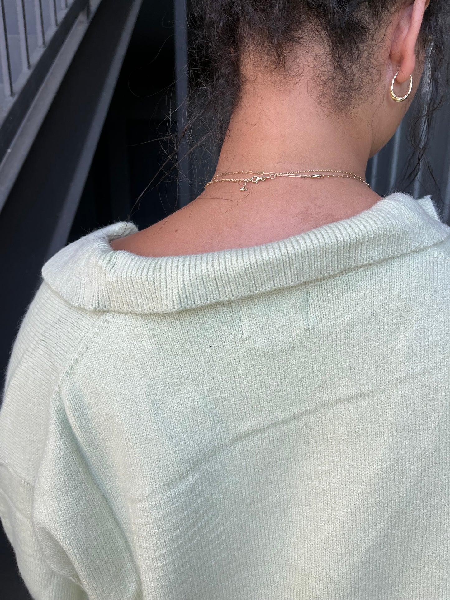 V-Neck Collared Sweater - Pale Sage