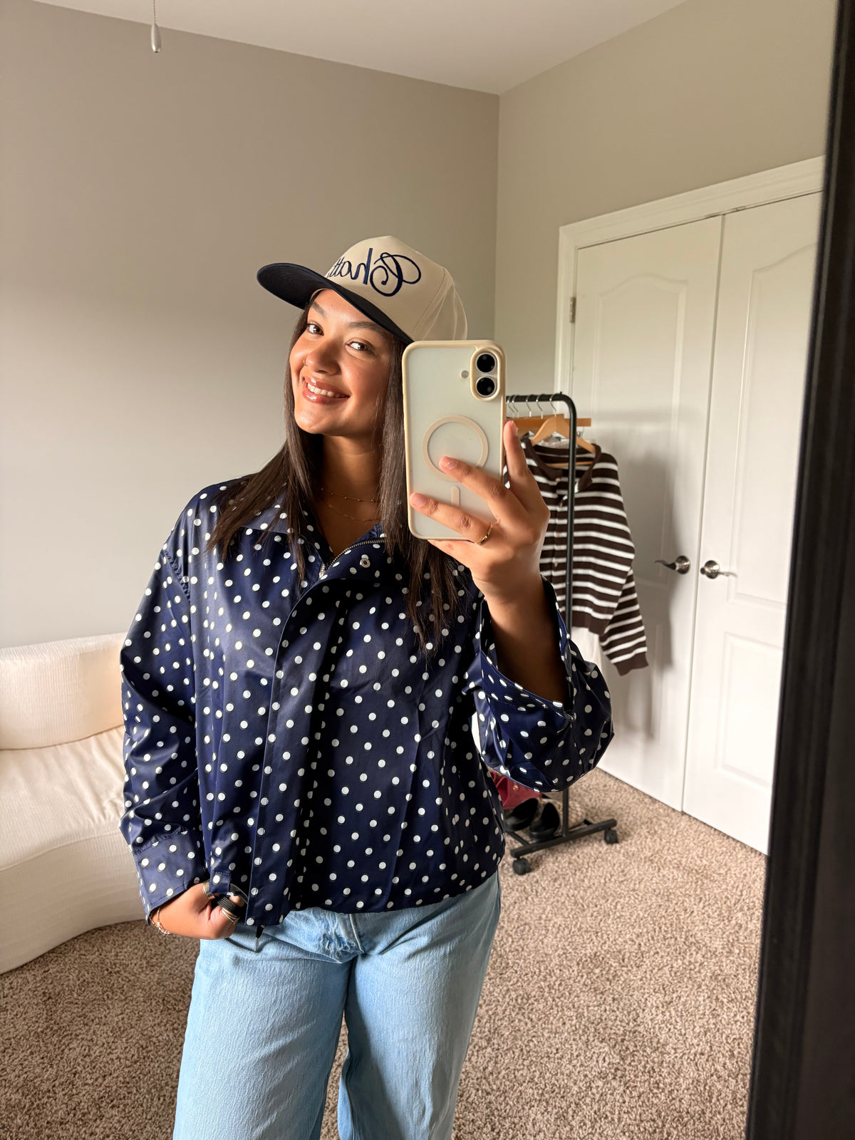 polka dot zip up jacket (navy)