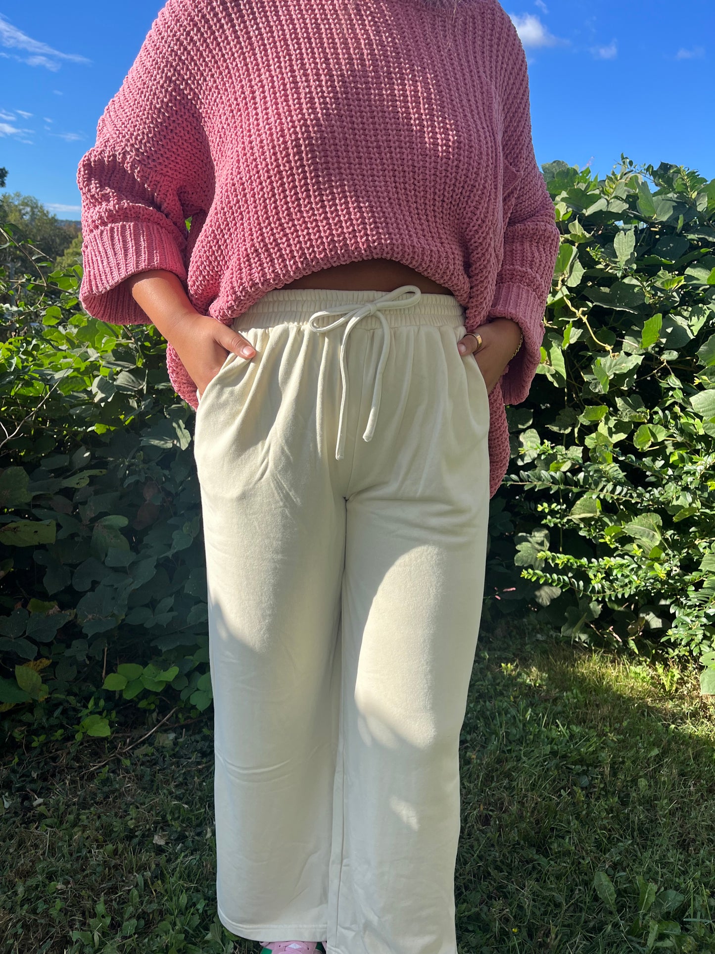 Wide Leg Drawstring Lounge Pants - Khaki