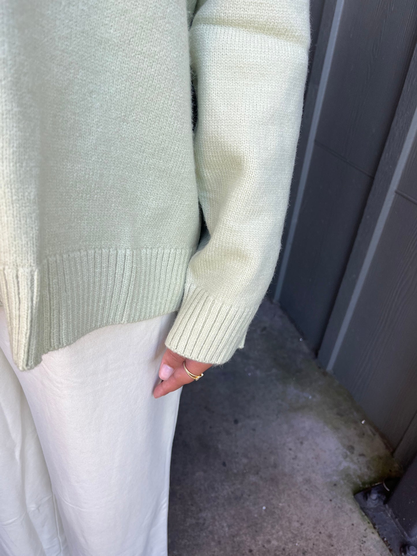 V-Neck Collared Sweater - Pale Sage