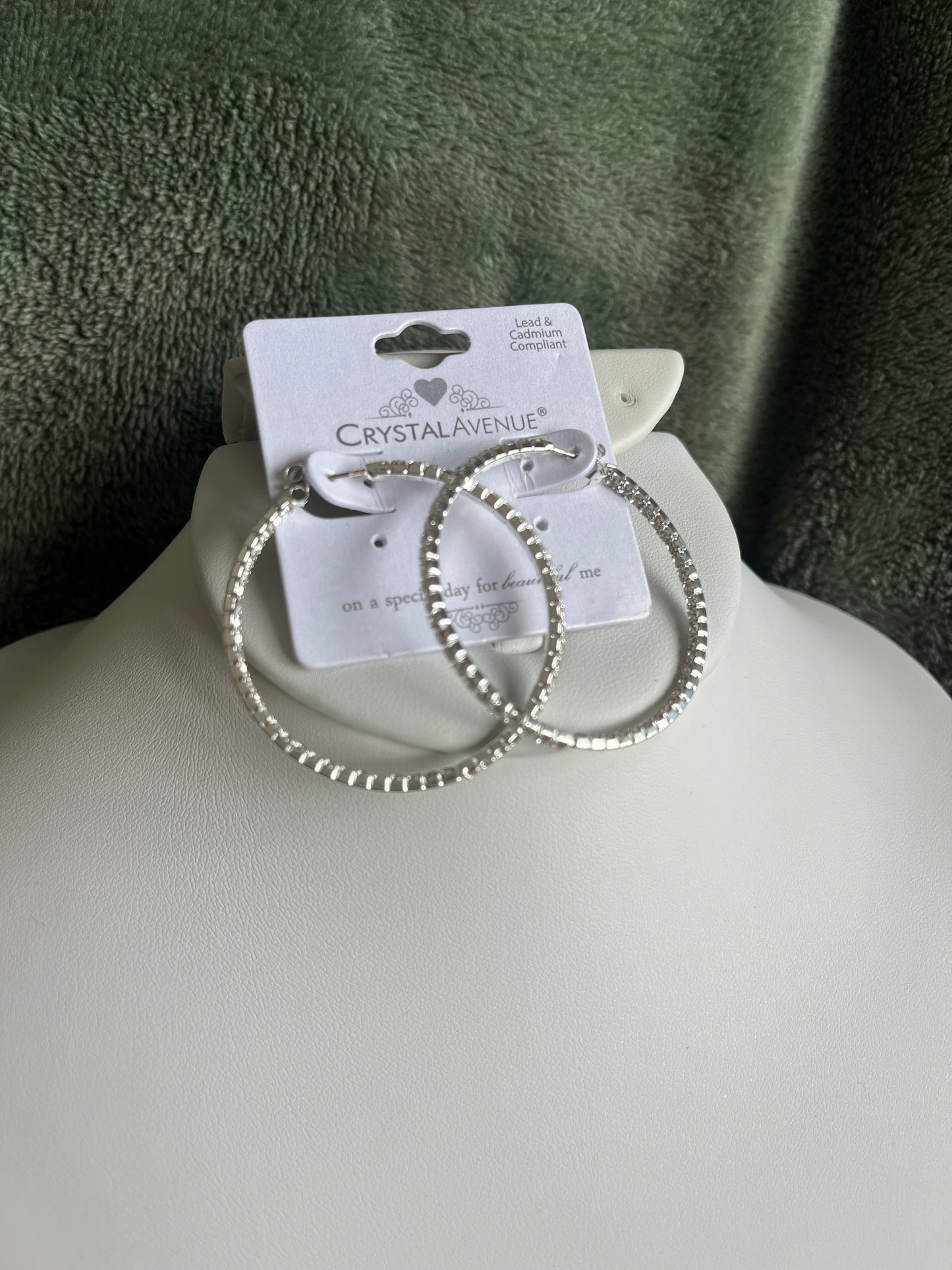Crystal Memory Wire Hoops - Silver 40 MM