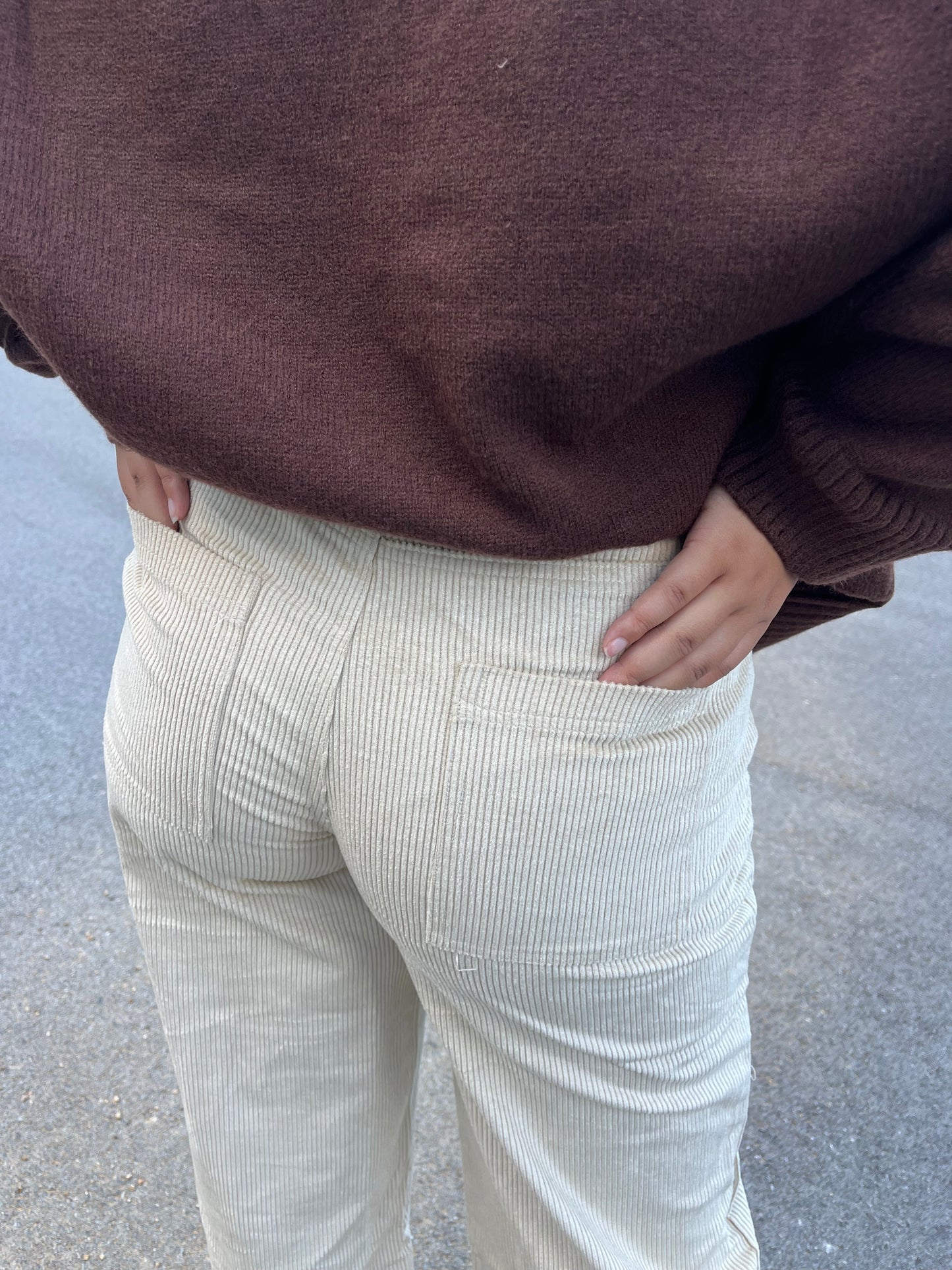 Corduroy Ankle Wide Leg Pants - Cream