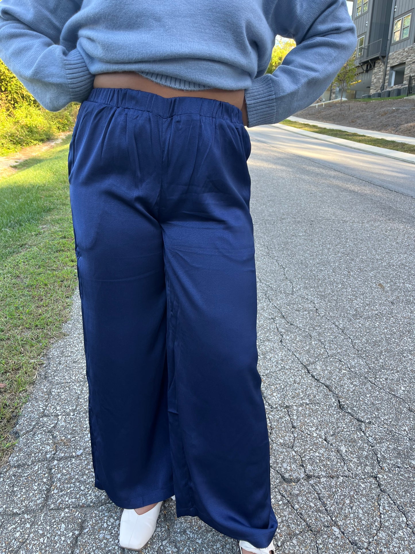 Solid Satin Wide Leg Pants