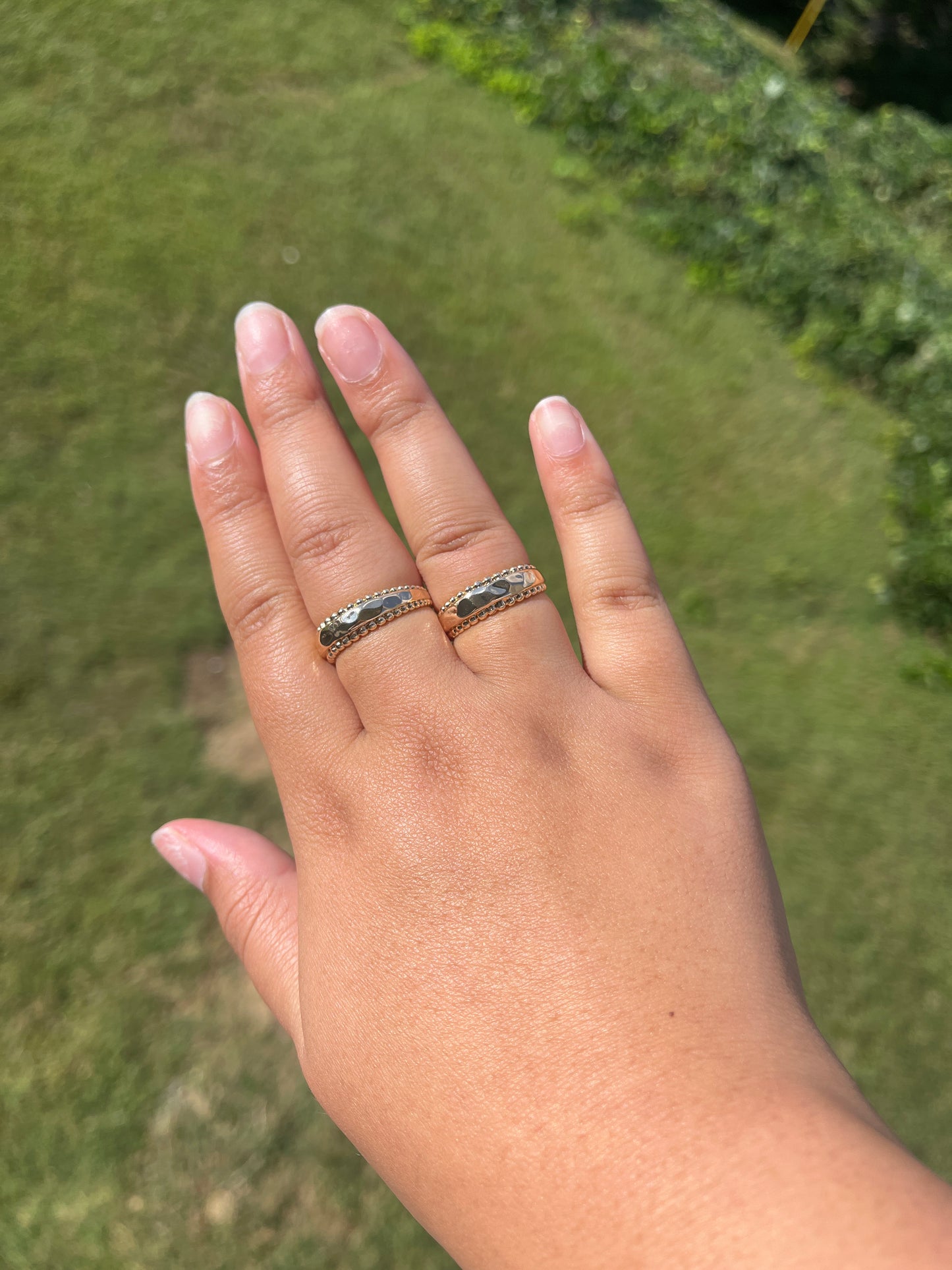 Beaded Detailing Gold Ring Set of 2