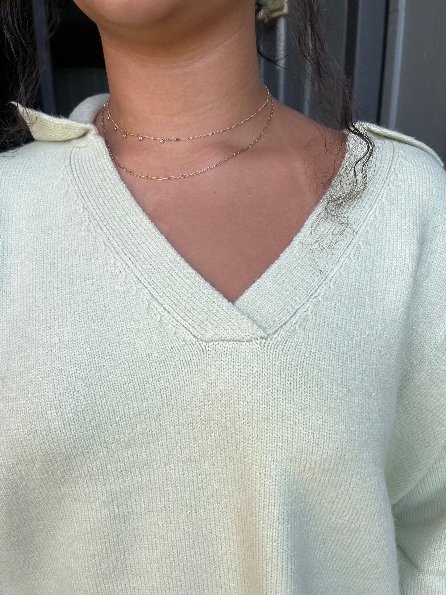 V-Neck Collared Sweater - Pale Sage