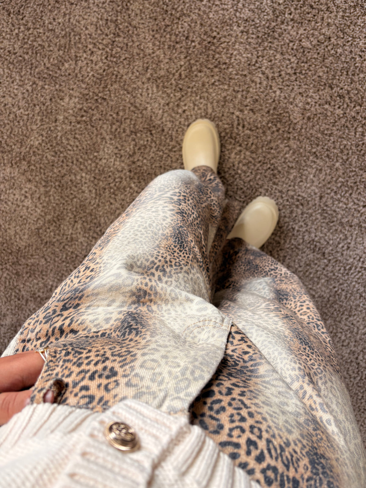 leopard print barrel jeans