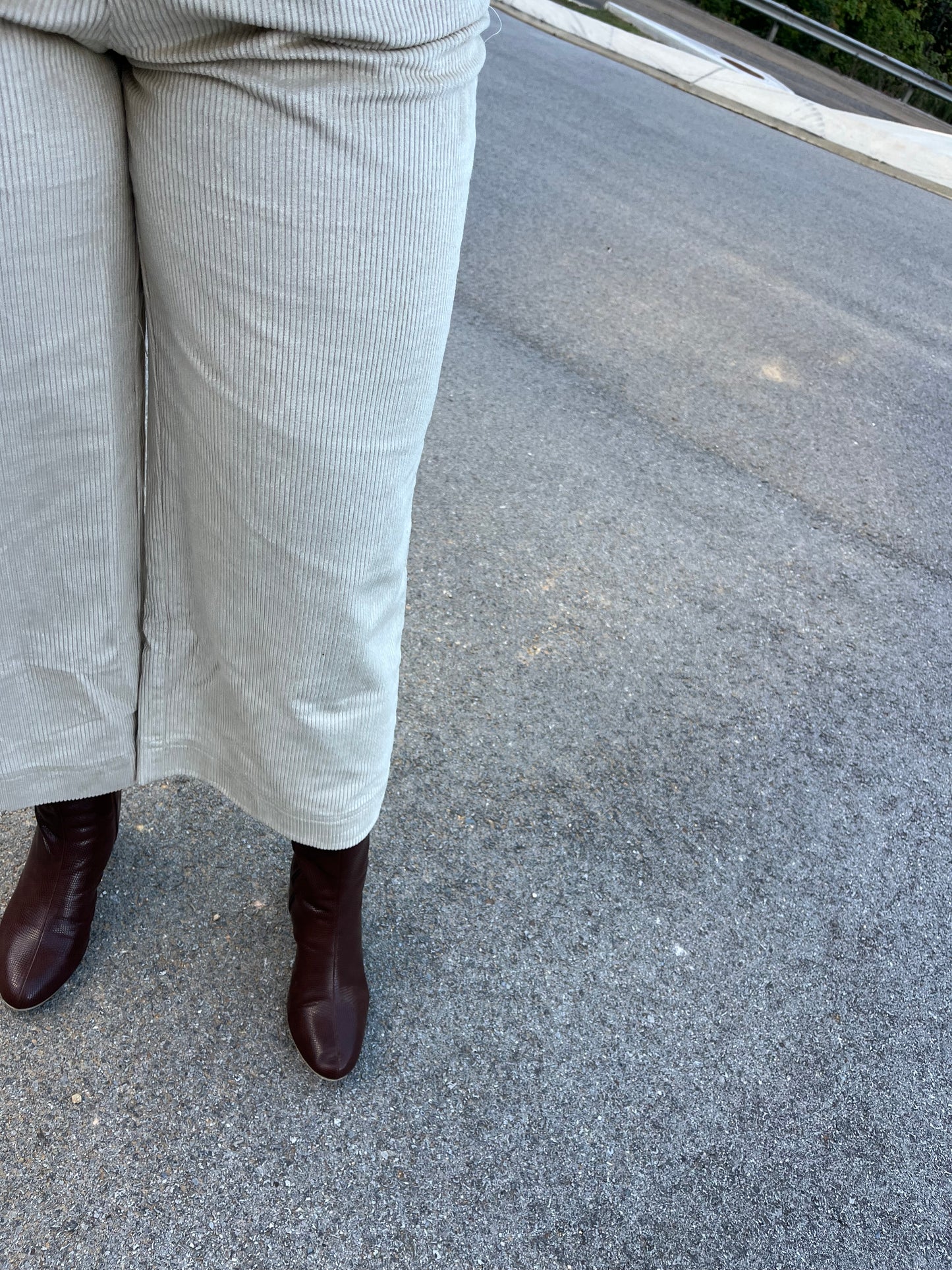 Corduroy Ankle Wide Leg Pants - Cream