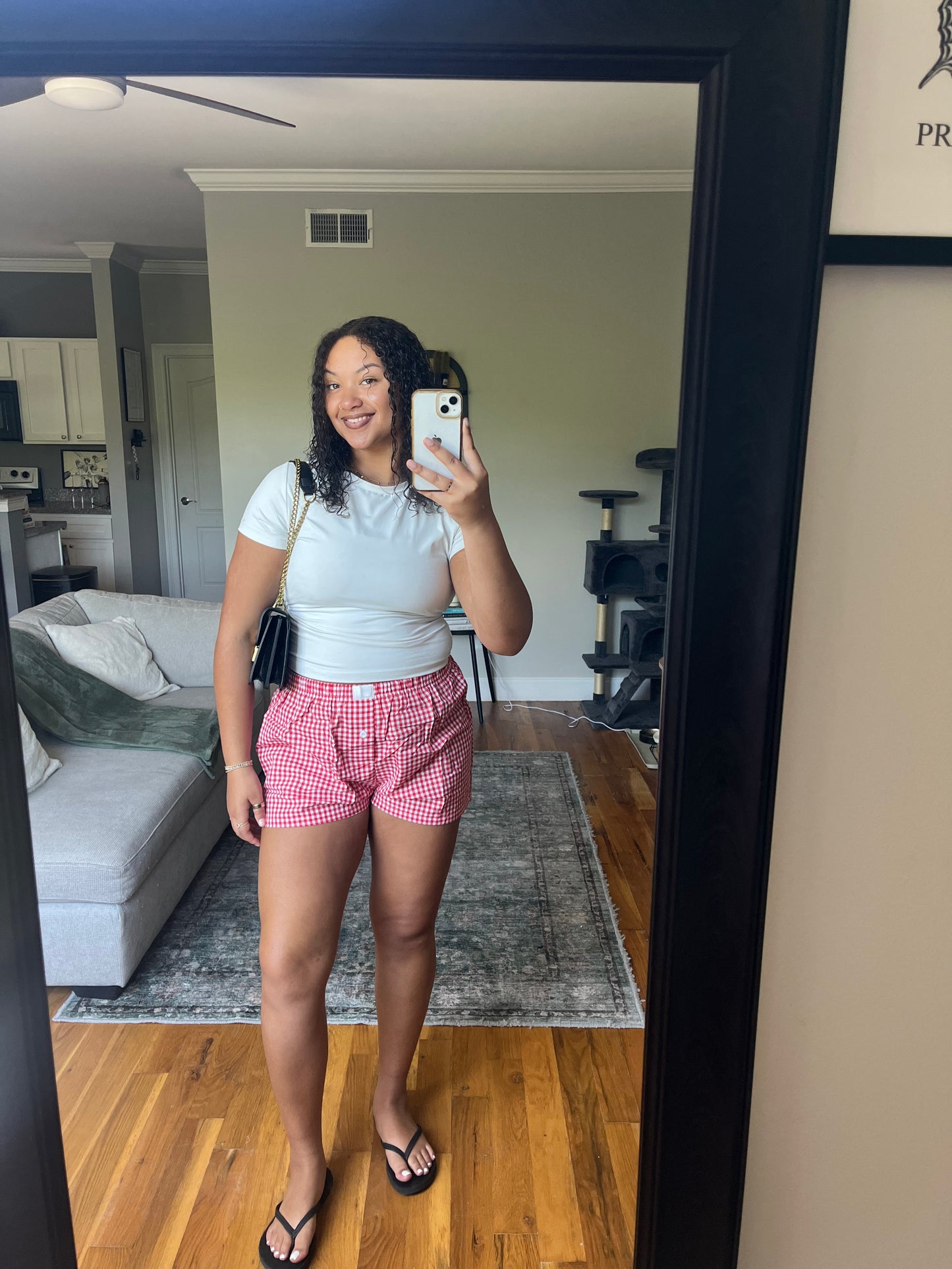 gingham boxer shorts — red