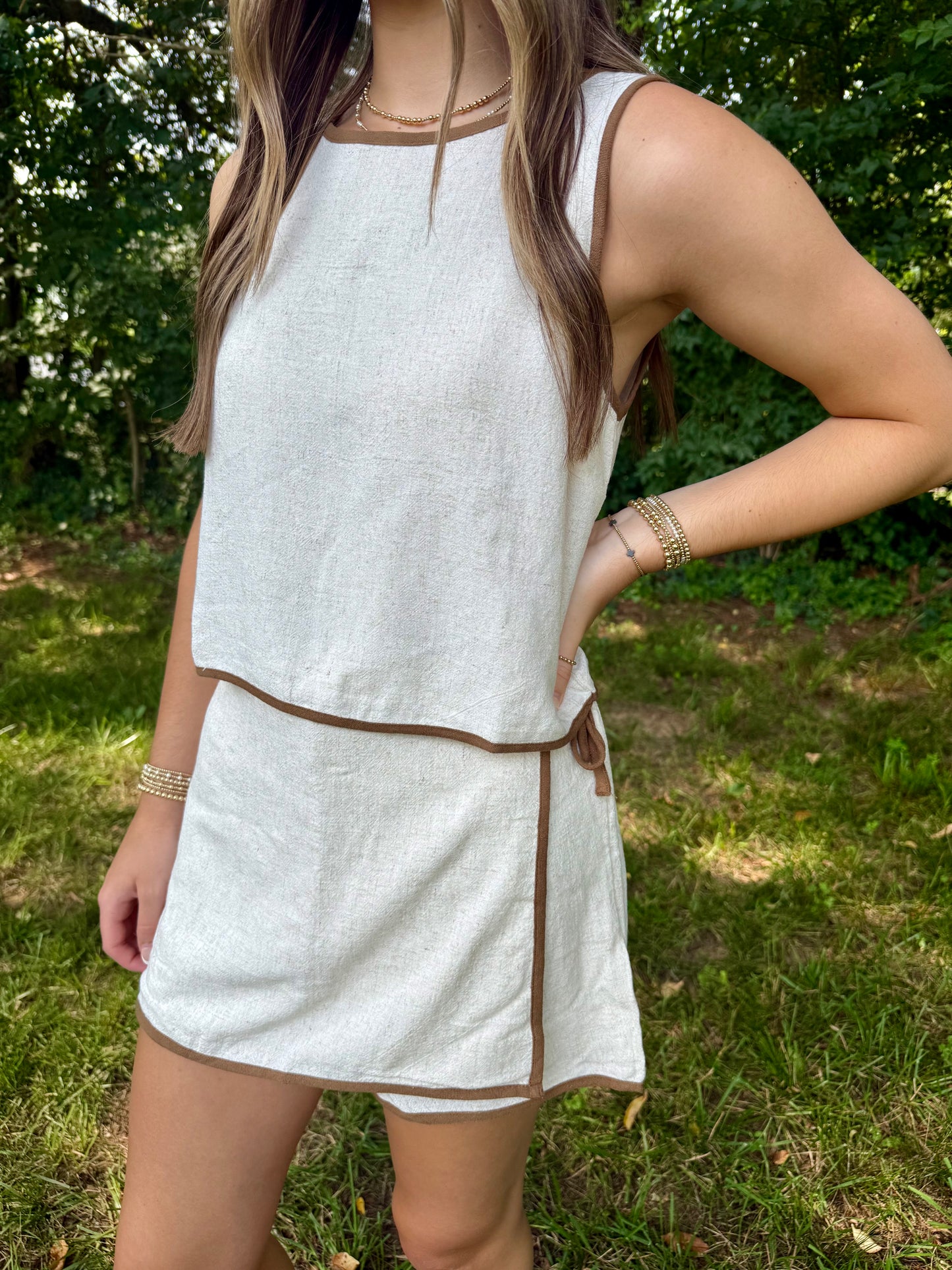 Natural Linen Skort Set