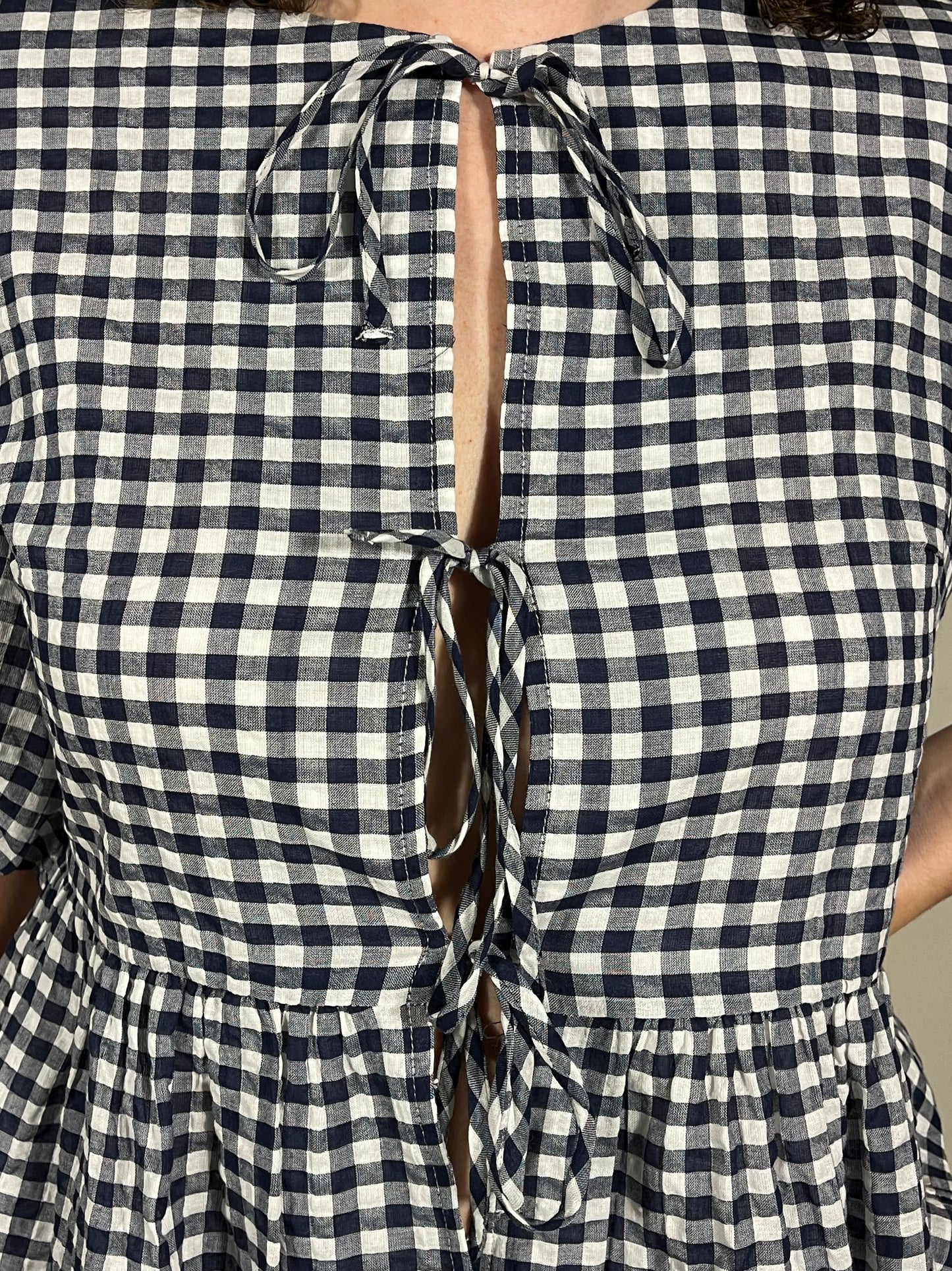 Gingham Open Front Top + Bow Shorts Set