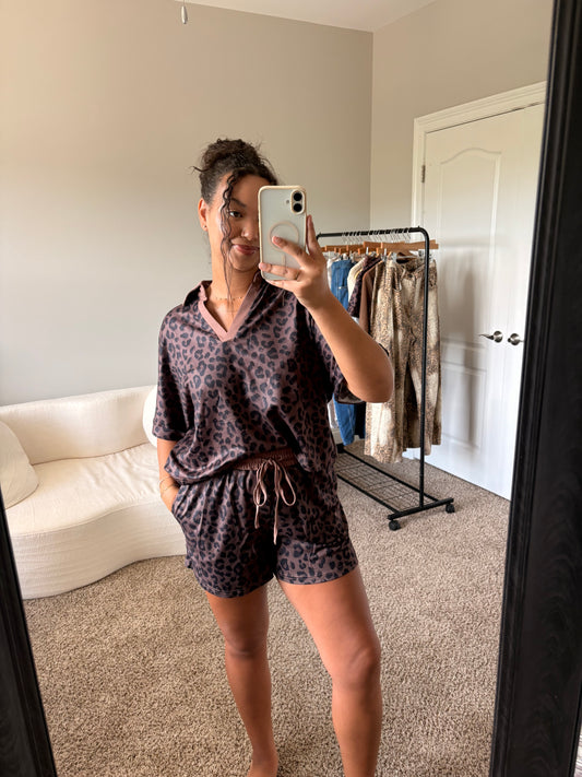 leopard print shorts set