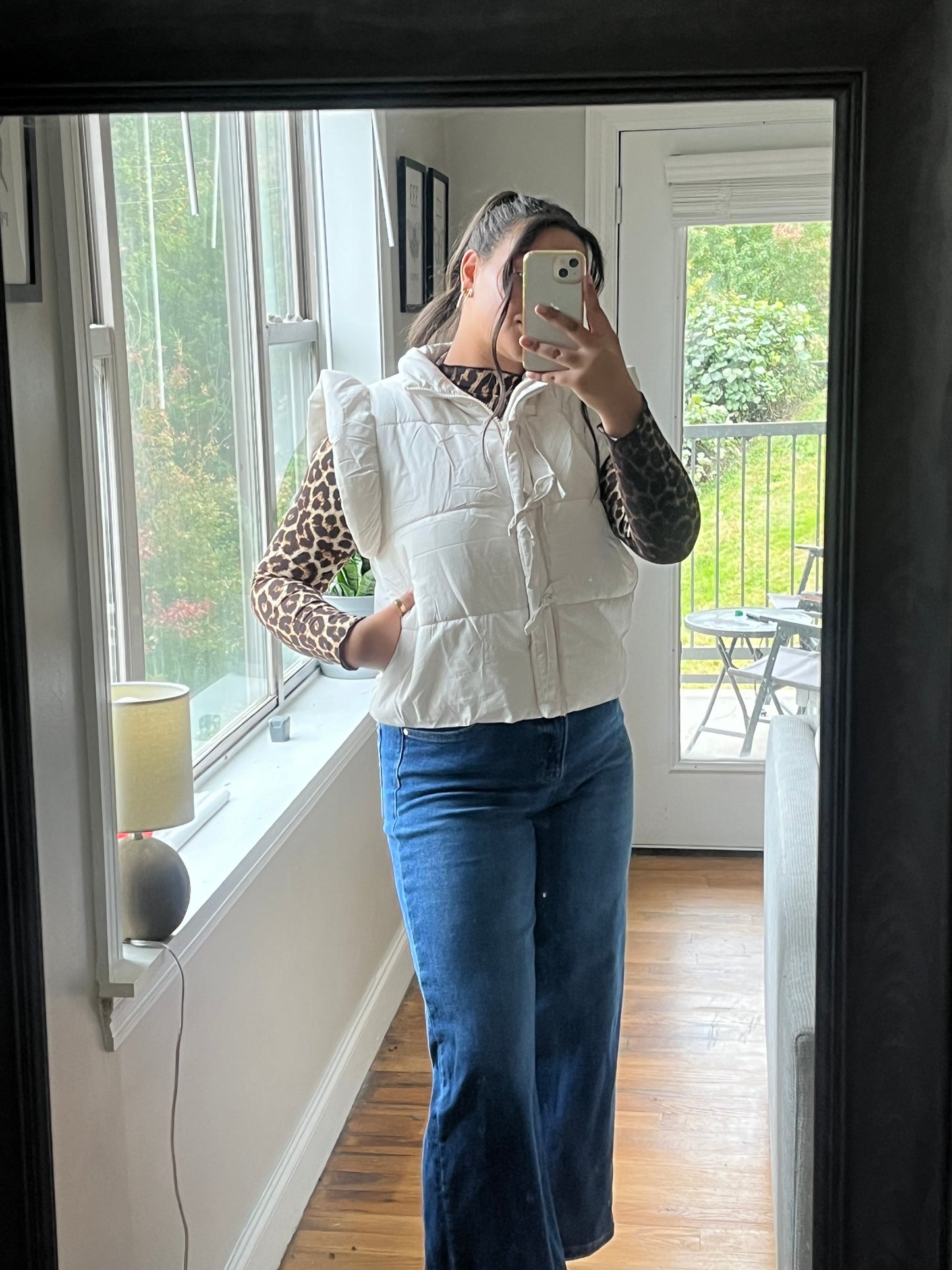 Winter White Bow Detail Puffer Vest