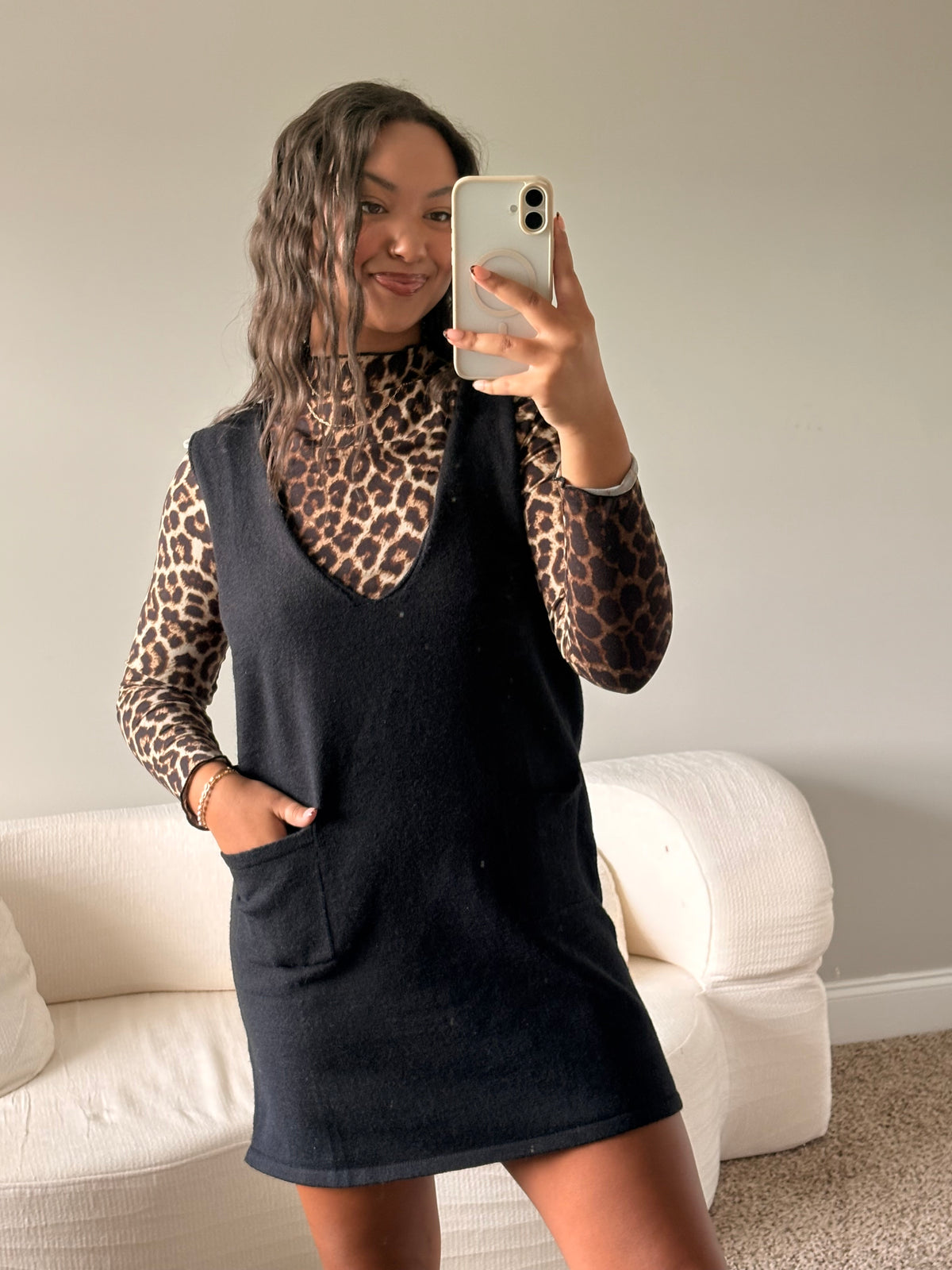 V-Neck Sweater Dress (Black)