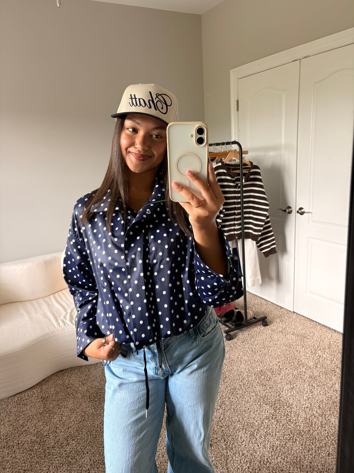 polka dot zip up jacket (navy)