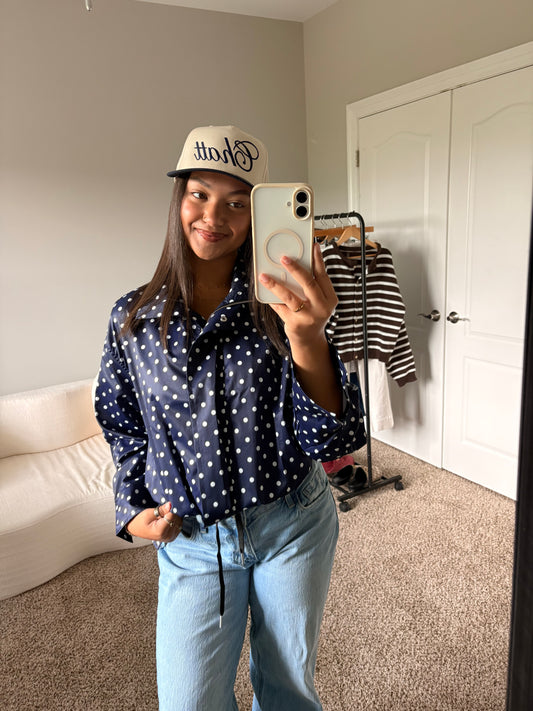 polka dot zip up jacket (navy)