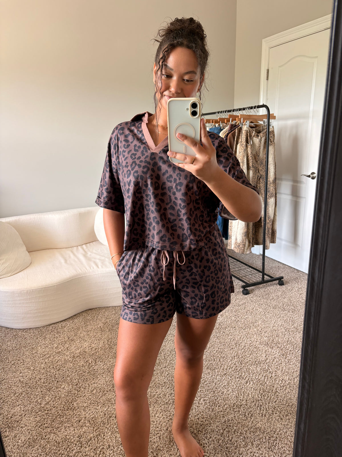 leopard print shorts set