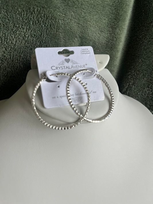 Crystal Memory Wire Hoops - Silver 40 MM