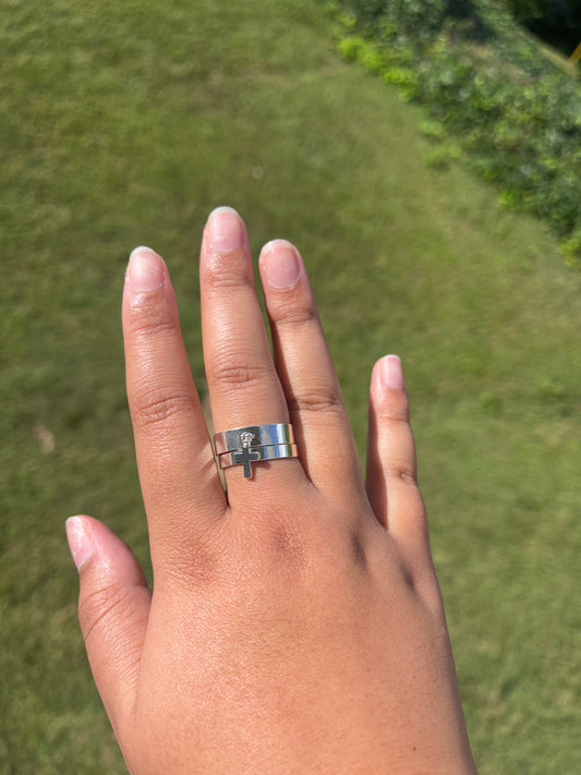 Cross Charm Ring Set of Two - Silver