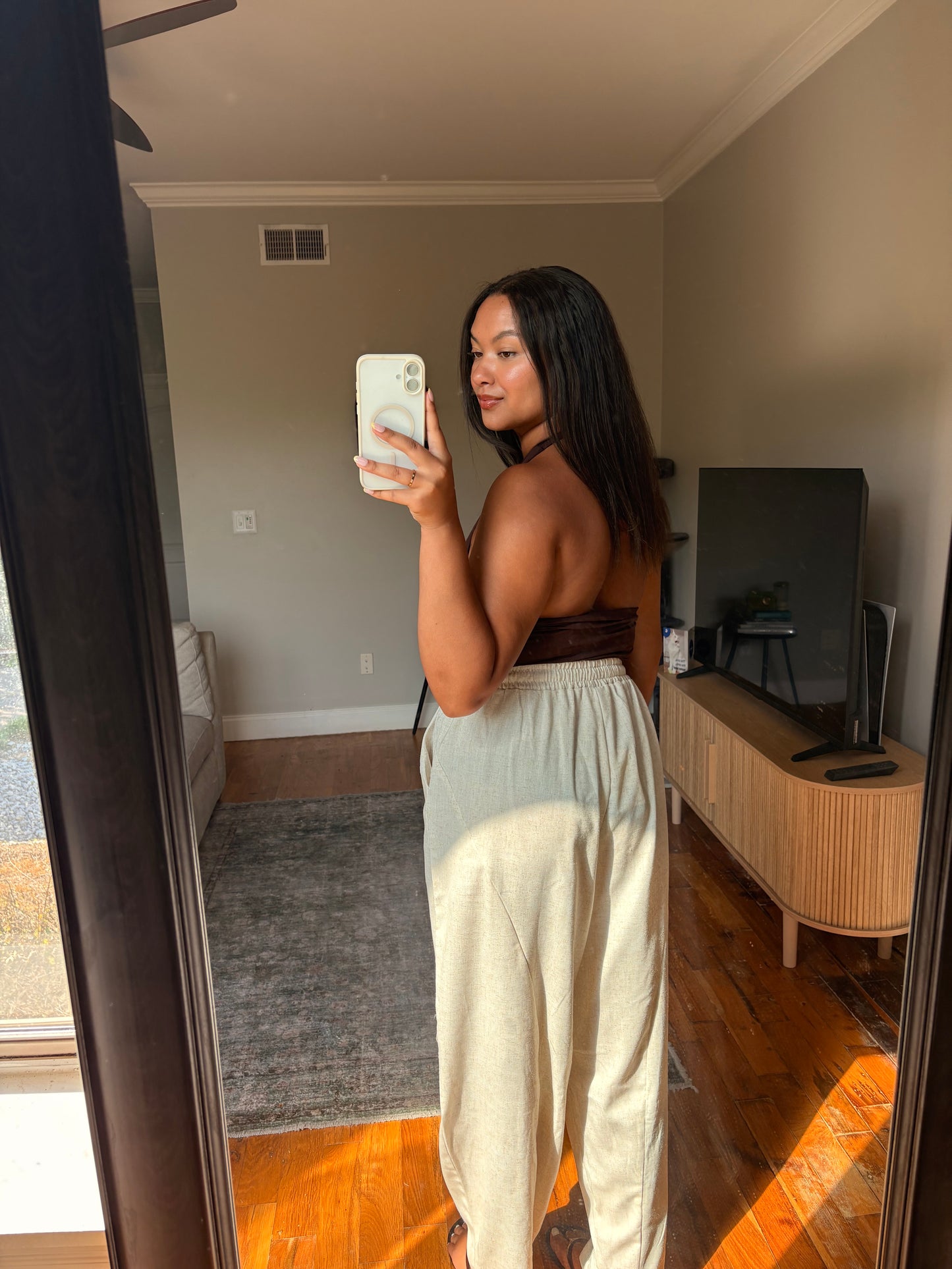 oatmeal linen barrel pants