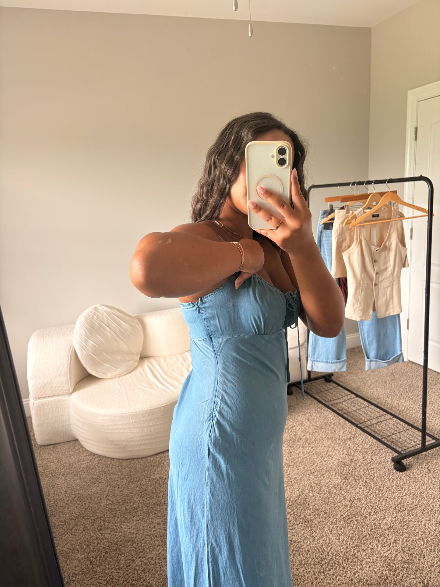 front tie denim maxi