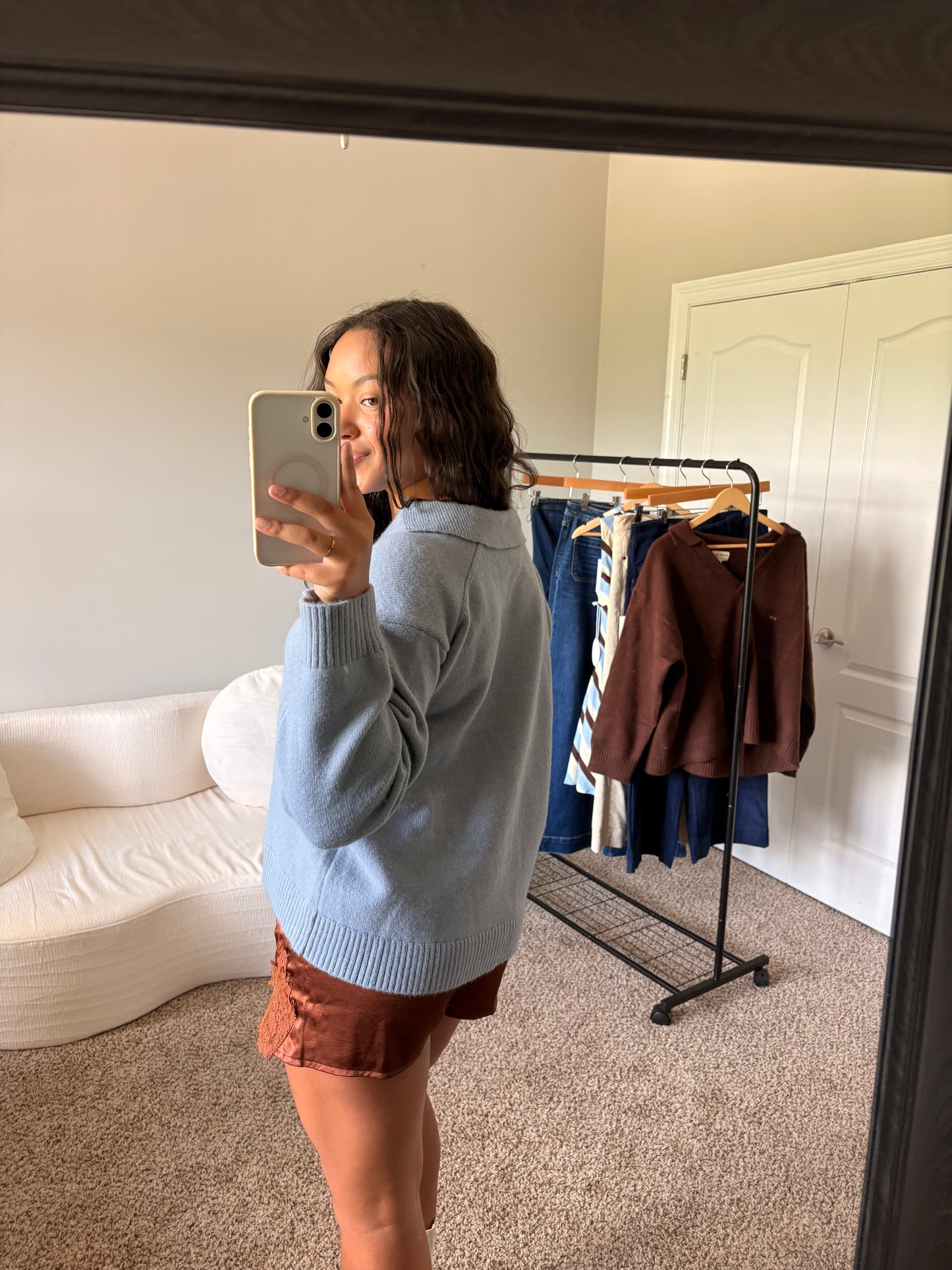 V-Neck Collared Sweater - Light Blue