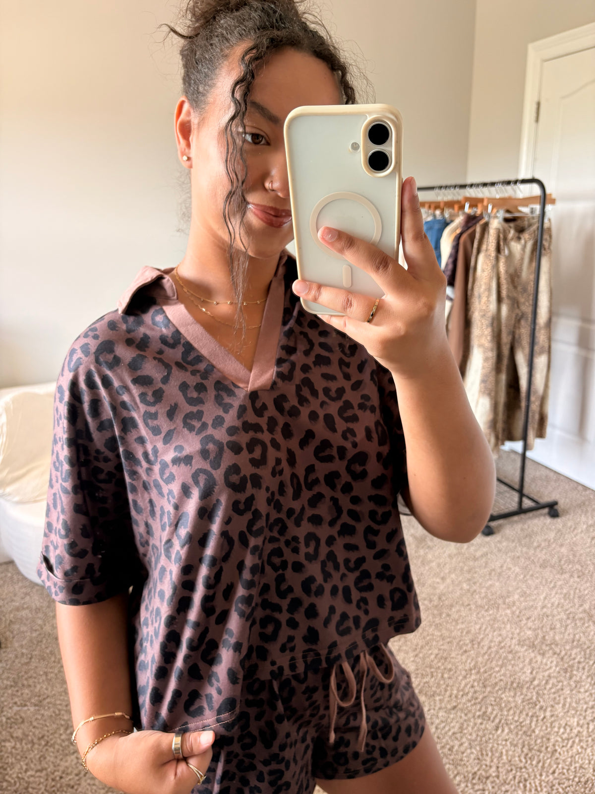 leopard print shorts set