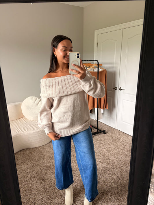 off the shoulder knit sweater