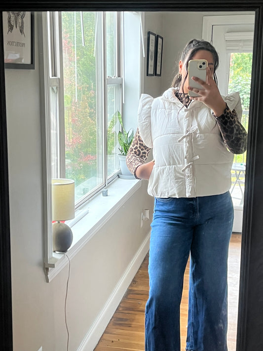 Winter White Bow Detail Puffer Vest