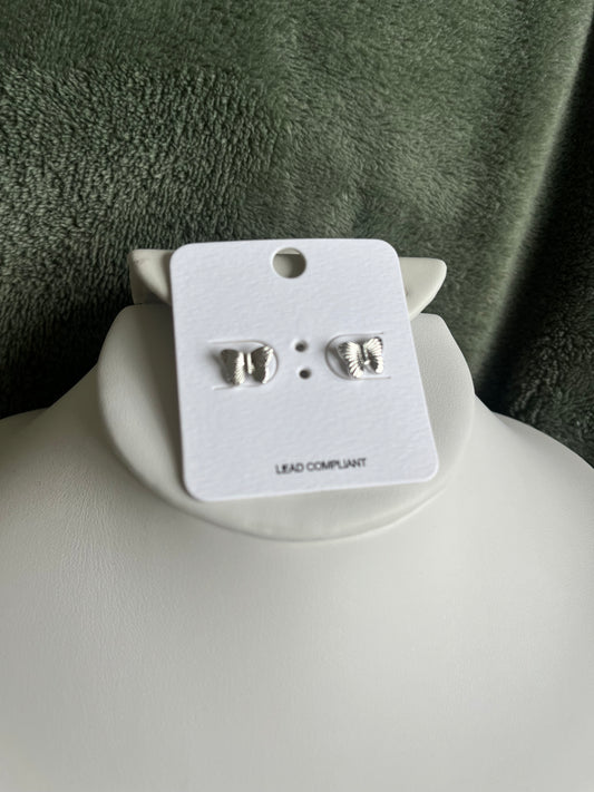 Textured Butterfly Studs - Silver