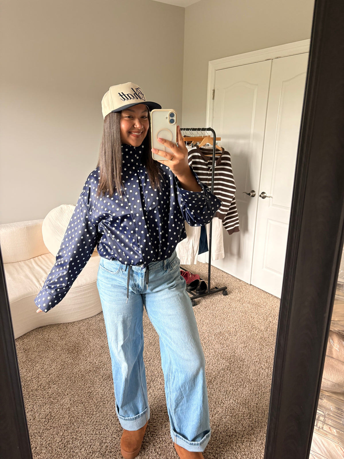 polka dot zip up jacket (navy)