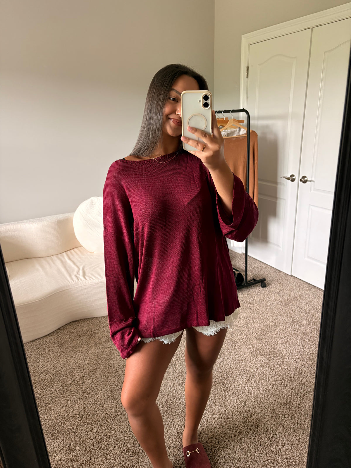 lightweight boat neck sweater (burgundy)