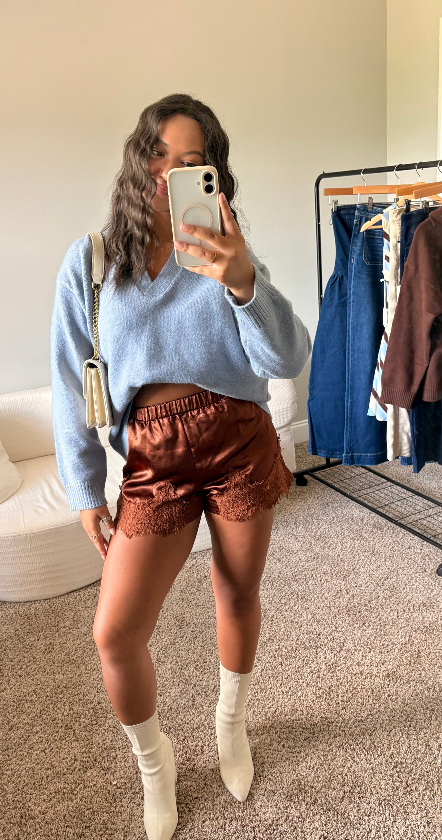 V-Neck Collared Sweater - Light Blue