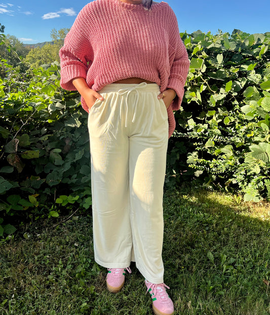 Wide Leg Drawstring Lounge Pants - Khaki