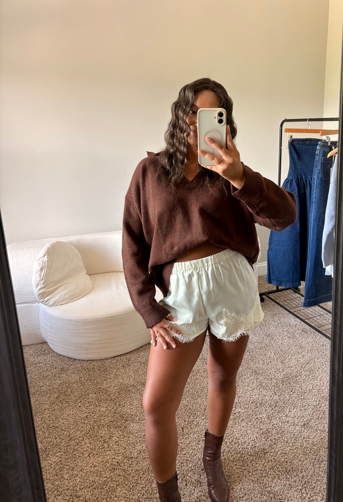 V-Neck Collared Sweater - Chocolate Brown