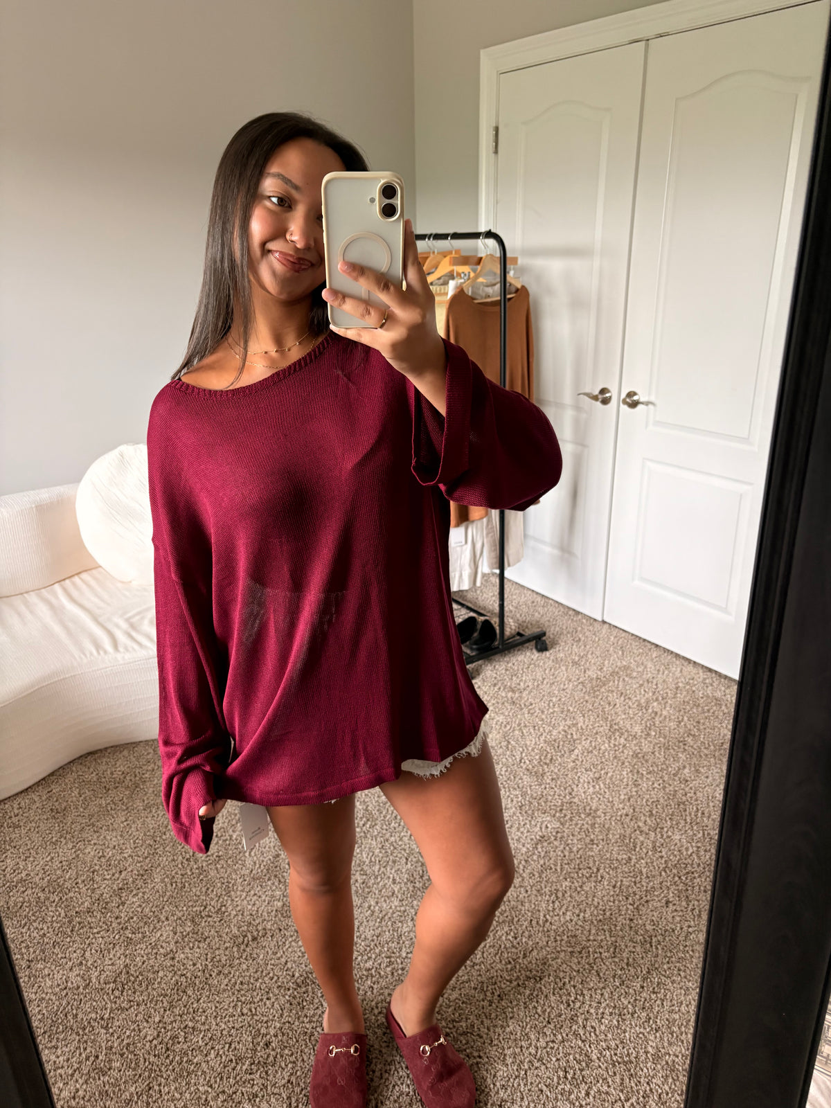 lightweight boat neck sweater (burgundy)