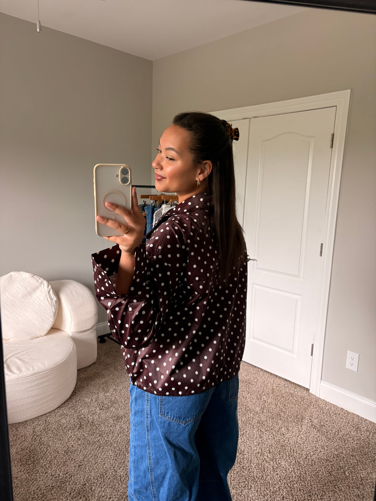polka dot zip up jacket (brown)