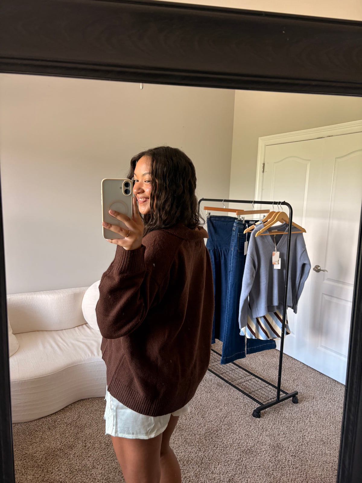 V-Neck Collared Sweater - Chocolate Brown