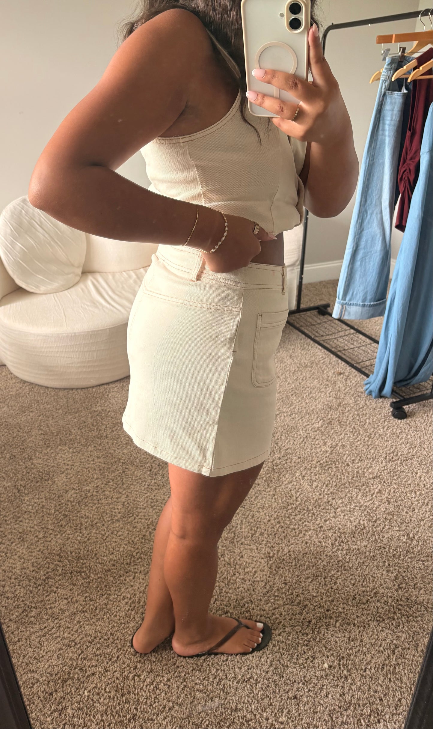khaki mini skirt