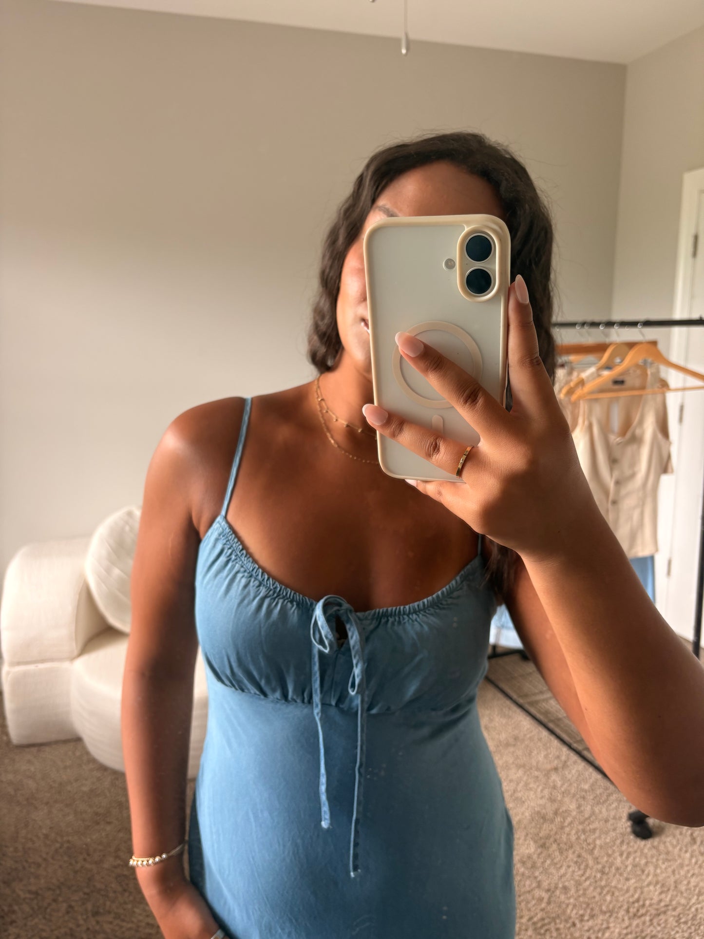 front tie denim maxi