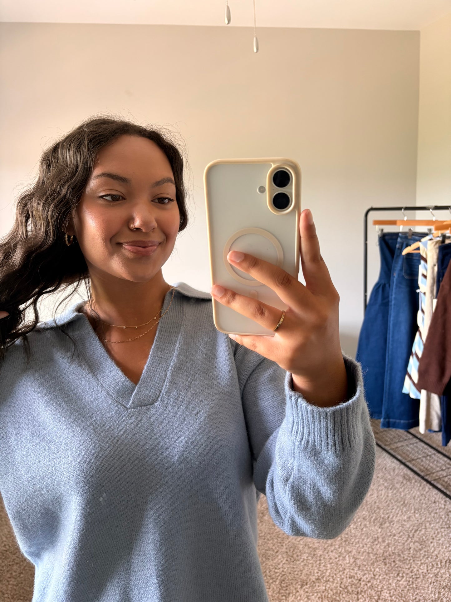 V-Neck Collared Sweater - Light Blue