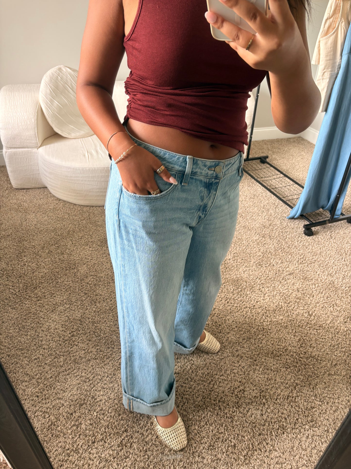 low rise cuffed baggy jeans