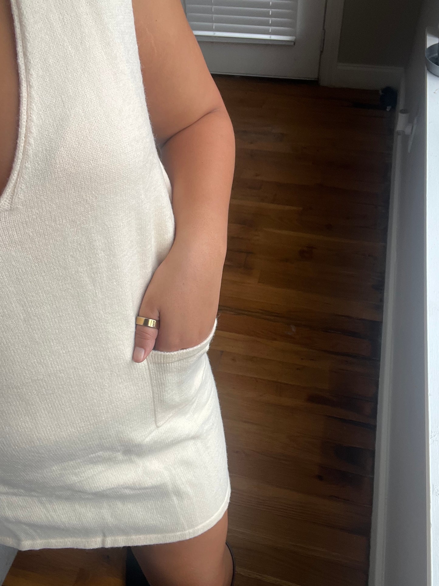 V-Neck Sweater Dress (Cream)